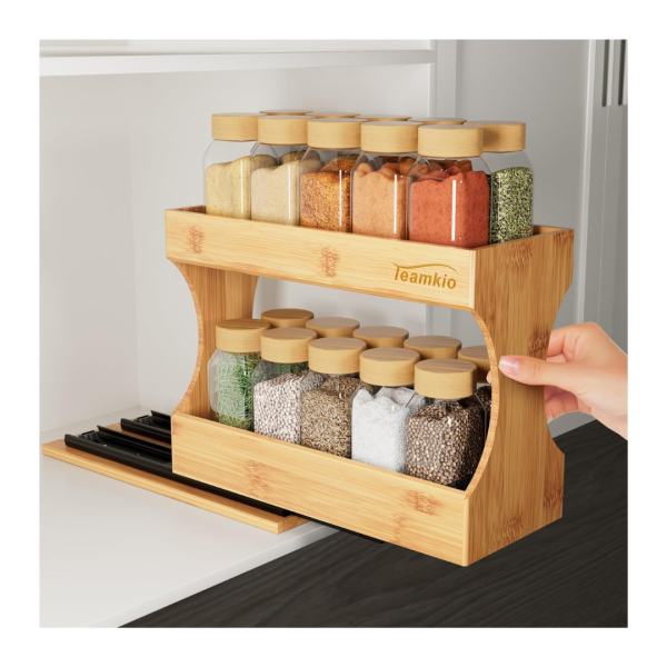 Teamkio 2-Tier Pull Out Bamboo Spice Rack Organizer Online