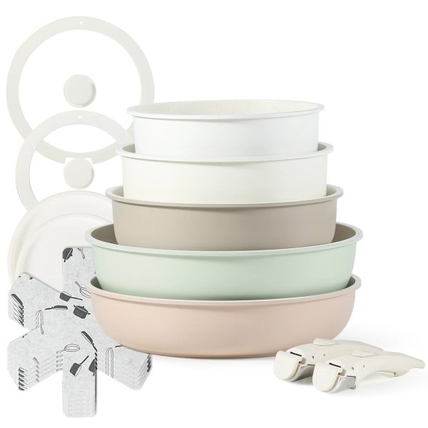 15 Piece Carote Pots and Pans Set With Detachable Handles Online Sale
