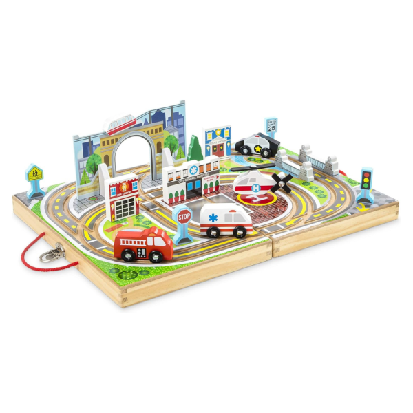 Melissa & Doug 18-Piece Wooden Take-Along Tabletop Town Online Sale