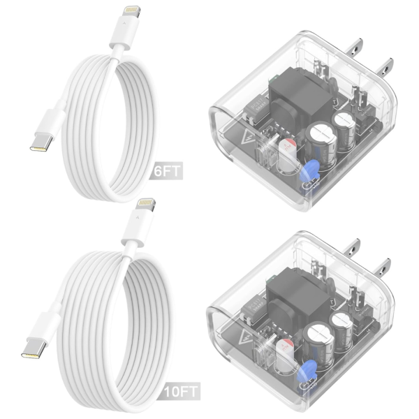 2-Pack 20w PD USB C Wall Fast Charger Block w  6ft & 10ft Cables (Various) Sale