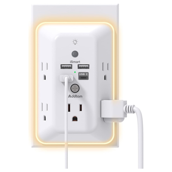 Addtam 5-Outlet USB Wall Charger Power Strip With Night Light Online Hot Sale