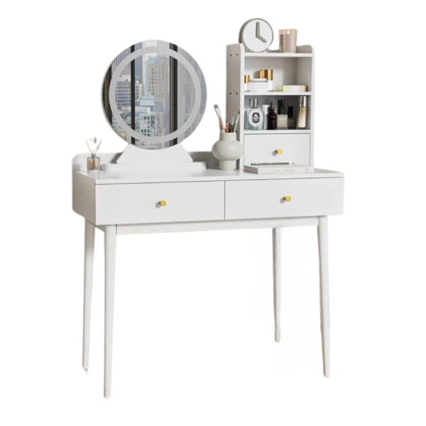 Vanity Desk with Lighted Mirror, 3 Drawers & 2 Shelves Discount
