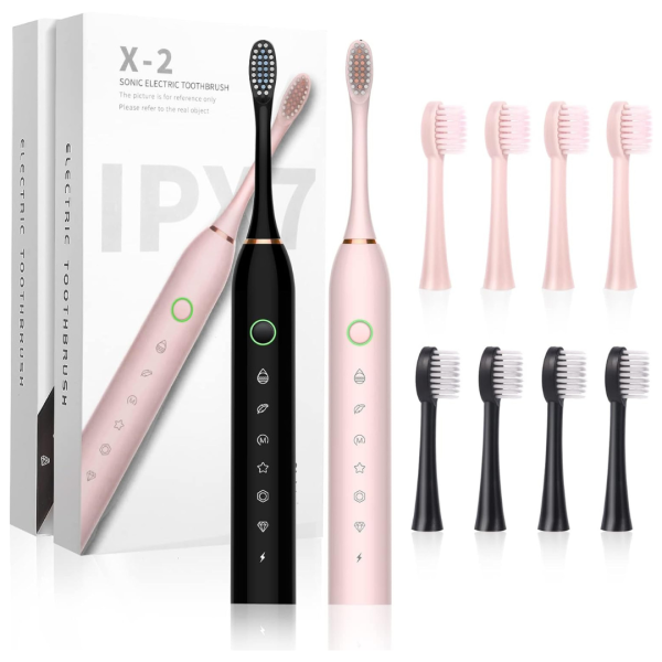2-Pack Rechargeable Sonic Electric Toothbrush With 8 Brush Heads Sale