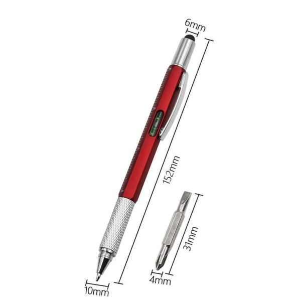 6 In1 Multi-Function Ballpoint Pen 1PC Modern Handheld Tool Measure Technical Ruler Screwdriver Touch Screen Stylus Spirit Level Online - Image 3