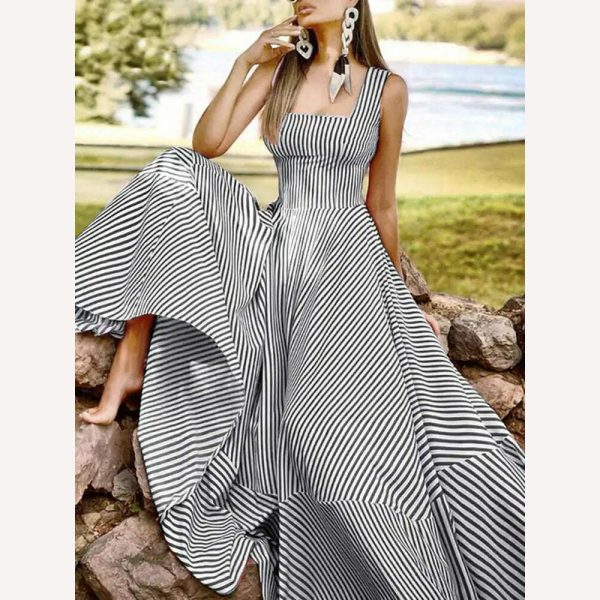 2023 Bohemian Holiday Sundress ZANZEA Summer Elegant Maxi Dress Women Chic Striped Robe Longue Beach Party Sleeveless Dress Online now - Image 5